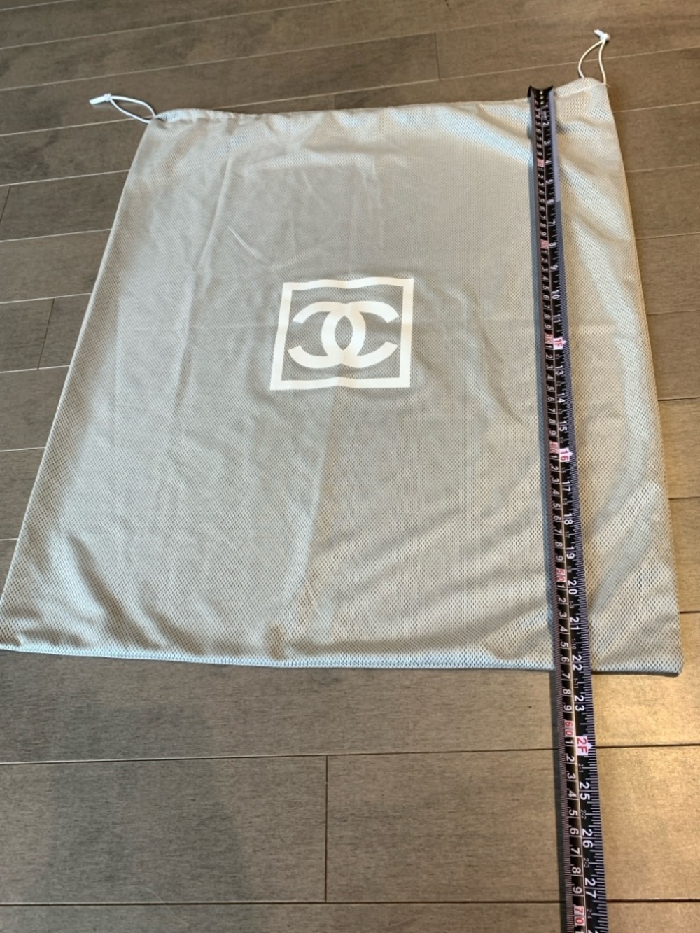 Authentic Vintage Chanel Grey Mesh Drawstring Dust Bag | Large Ligne Sport 22x18 - Picture 5 of 6